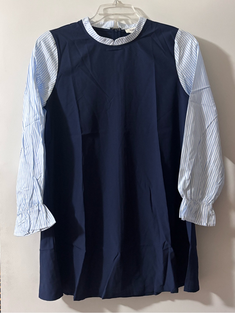 Hayden Los Angeles Navy Blue Dress Striped Ruffle Sleeves Size M NWT
